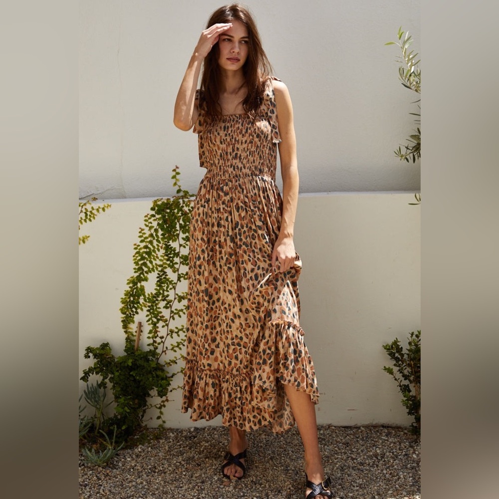 By Together Fika Leopard Smocked Maxi Dress Medium